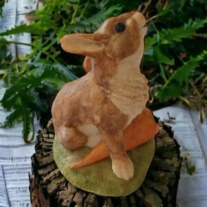 Bunny Rabbit Figure VCH England Vintage Scratching Ear Handpainted Resin Carrot.